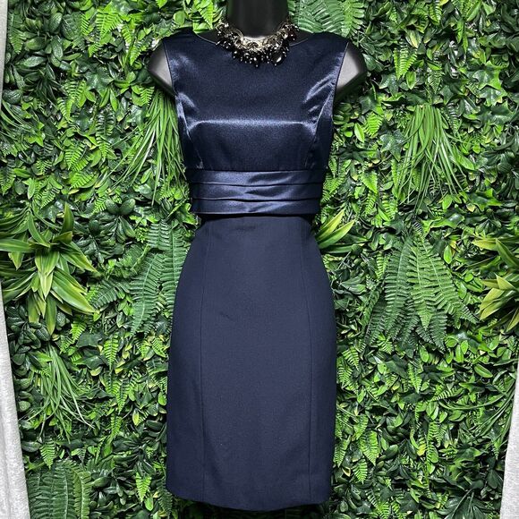 VINTAGE LIZ CLAIBORNE NIGHT Dress Women 6 Blue Sleeveless Pleated Sheath 2550 - Picture 7 of 8
